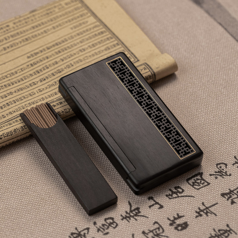 thumbnail for New Chinese solid wood portable travel incense box outdoor portable incense burner hotel de-flavored wood incense insertion aroma burner