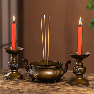 苏工铜香炉家用上香线香供佛菩萨供奉熏香香插香座托灰复古烧香炉