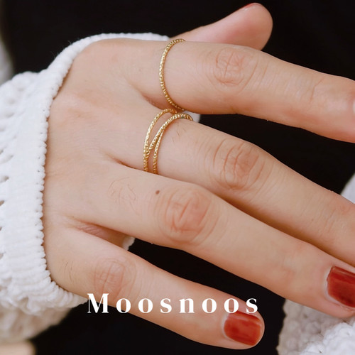 Moos星碎金环多层不褪色戒指女小众设计感轻奢三层文艺素圈食指戒