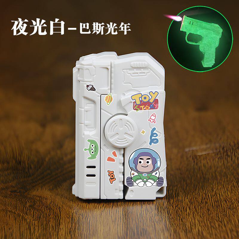 发光夜光旋转火机折叠闪灯陀螺打火机解压充气粉色防风新款火焰