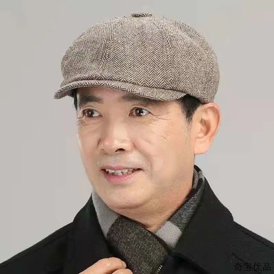 时尚老头帽子男士秋冬英伦爸爸生日鸭舌冒中老年人防寒保暖八角帽
