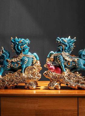 麒麟摆件一对招财镇宅风水貔貅客厅家居装饰品新中式办公室桌礼品
