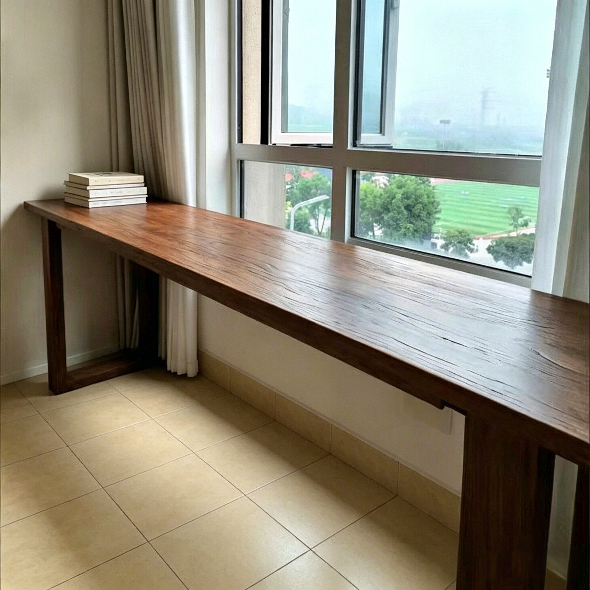老榆木实木长条桌原木家用书桌茶桌餐桌沙发后吧台大板桌面板定制