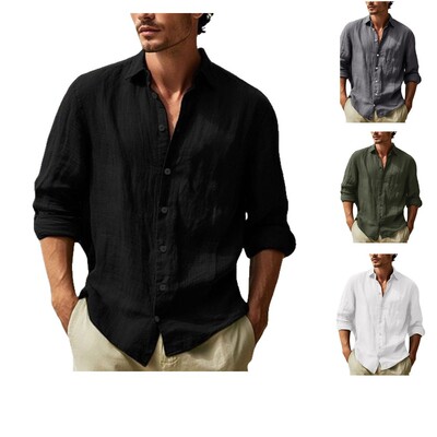 mens cotton shirts man turn down collar solid hawaiian shirt