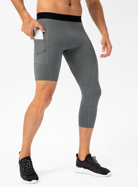 Compression Leggings GYM Short Pants男紧身单腿健身裤口袋长短