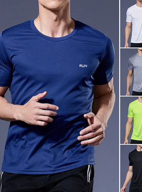 men quick dry short sleeve gym running t-shirt tops速干t恤男
