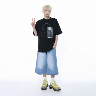 leg Shorts men man male jeans wide pants denim 男new 牛仔短裤