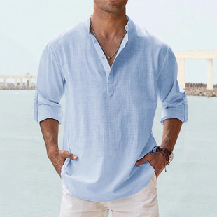 men lightweight shirts long sleeve henley cotton linen shirt