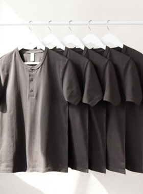 Men Cotton tShirt 250g重磅深灰色精梳纯棉短袖亨利领男士T恤