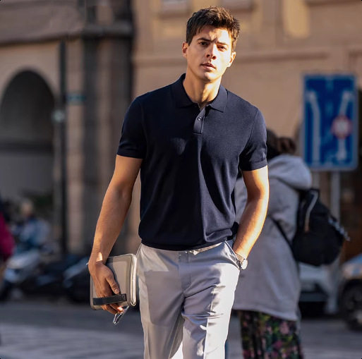 shirt men tshirt老钱风海鸥领针织短袖t恤男士2026新款翻领轻奢