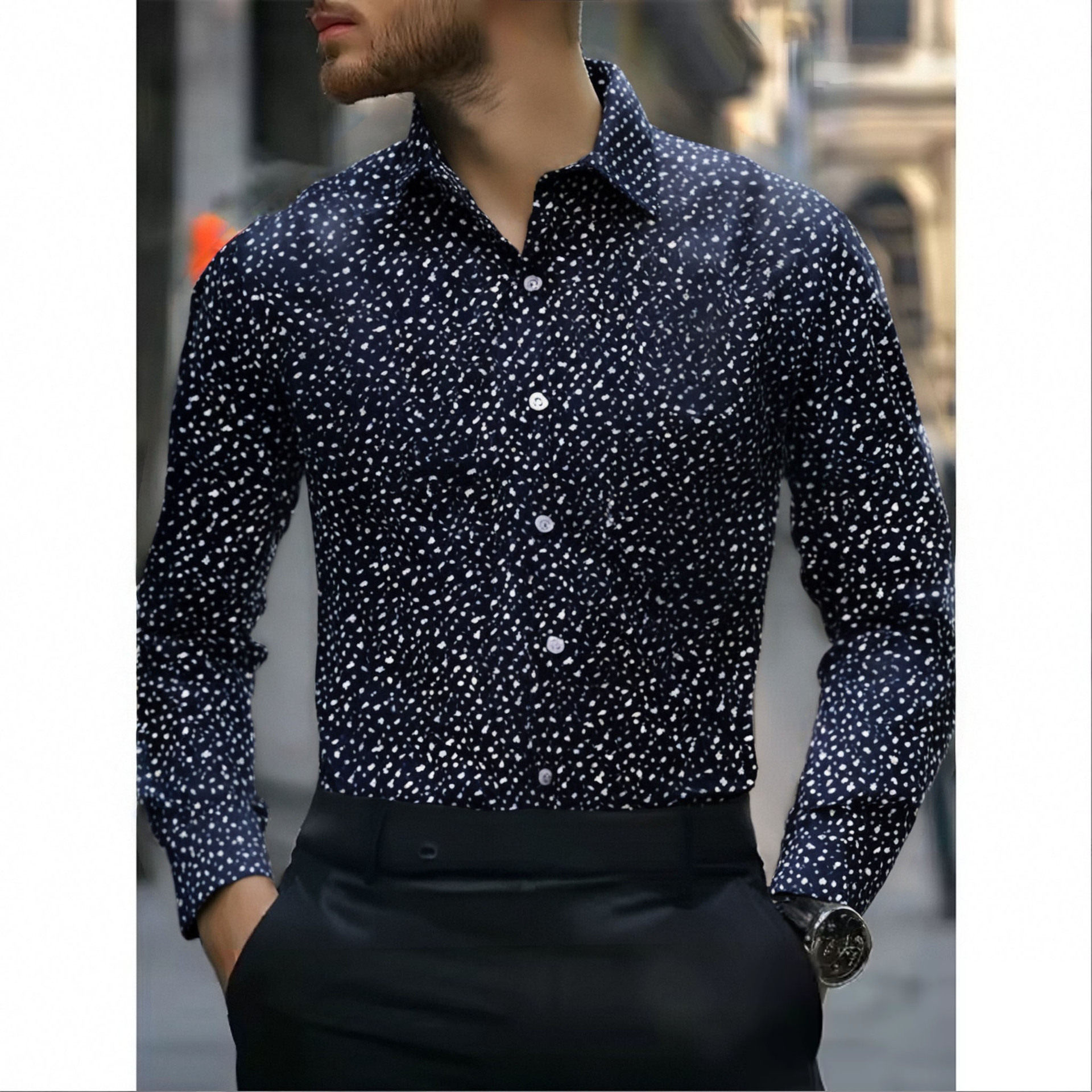 fashion shirt tops streetwear shirts tee男士新款印花衬衫春夏