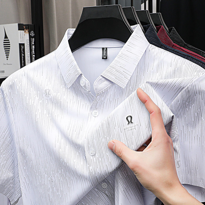 men's short sleeve shirts无痕冰丝弹力薄款短袖衬衫男士新款