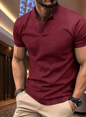 man clothes for men male2025polo男士欧美亨利领t恤纽扣运动