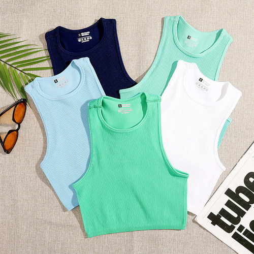 compression tank tops gym workout fitness vest欧美螺纹小背心