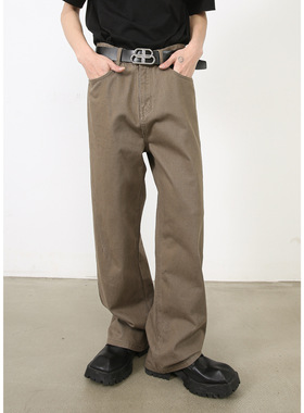 men baggy jeans man pants malenirn牛仔美式复古简约纯色休闲