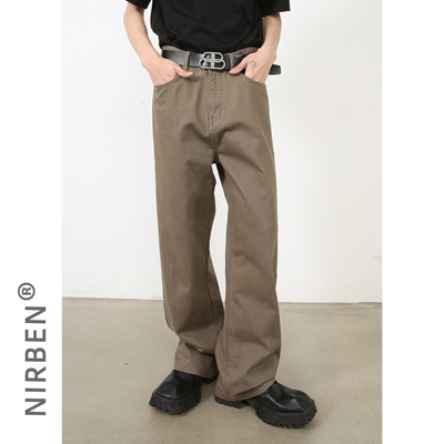men baggy jeans man pants malenirn牛仔美式复古简约纯色休闲