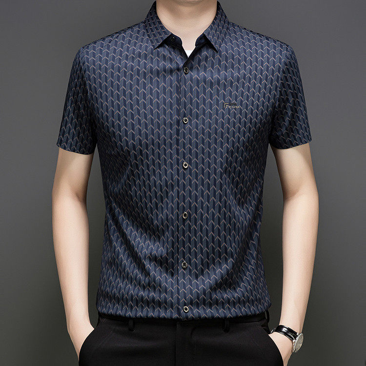 men's short sleeve shirts冰丝凉感印花短袖衬衫男士休闲潮流