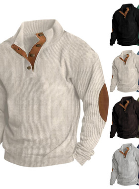 Man Clothes for Men Male2025欧码男士休闲立领拼接长袖坑条