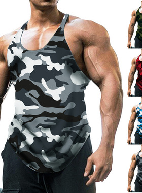 men tank top vest欧美男士u领无袖迷彩背心户外运动健身上衣男装