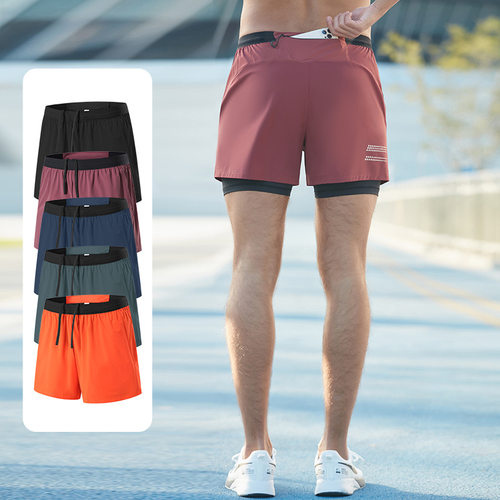 men compression shorts弹力紧身运动裤男双层假两件健身跑步篮球