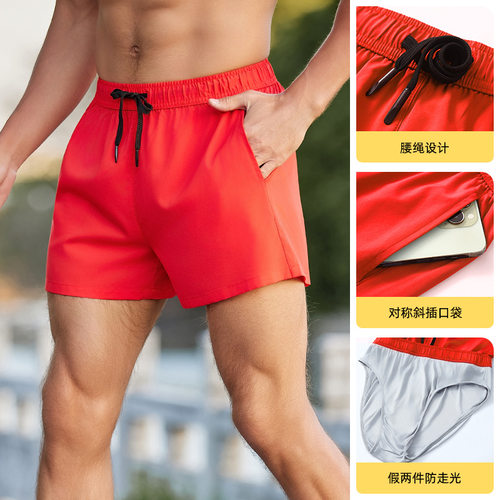 men compression shorts跑步运动短裤 男款防走光假两件户外宽松