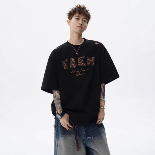 men tops american trendy man shirts tee tshirt美式高街撞色