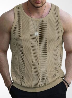 men's vest男装 新款镂空针织衫 男士无袖修身针织背心sy0187man