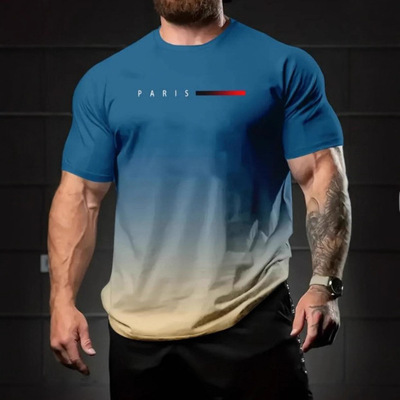 men quick dry short sleeve gym running t-shirt tops速干t恤男