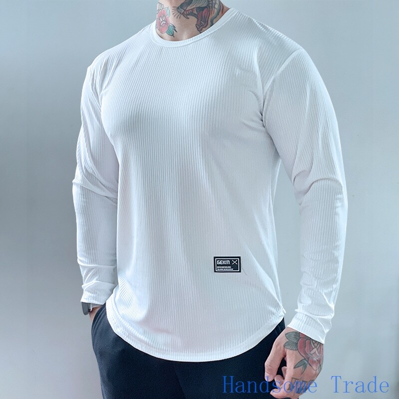Gym men shirts美式篮球长袖t恤男速干条纹户外跑步健身衣秋季宽