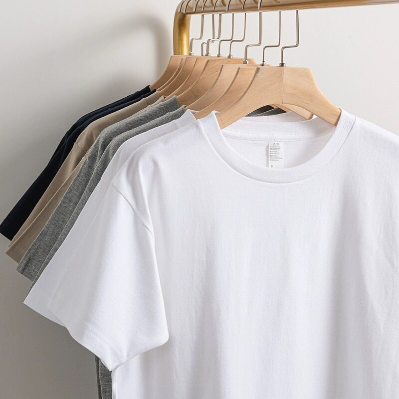 men cotton tshirt 无缝筒织250g重磅纯棉短袖t恤男女纯色宽松