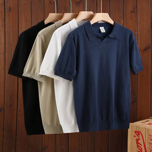 men tops american trendy man shirts tee tshirt老钱v领针织