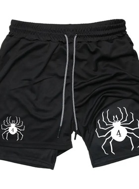 短裤男Mens Workout Compression Y2K Spider Printed Gym Shorts