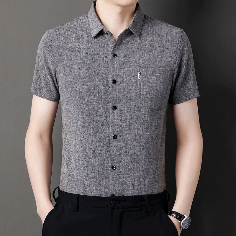 men's short sleeve shirts纯色亚短袖衬衫男式中老年宽松真口袋