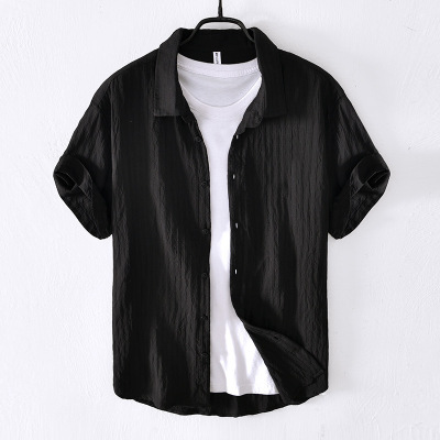 Summer Men's Outerwear Solid Color Shirt Casual Loose Cotton