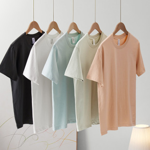 230g纯棉短袖 纯色上衣宽松情侣衣服 女休闲t恤男圆领半袖