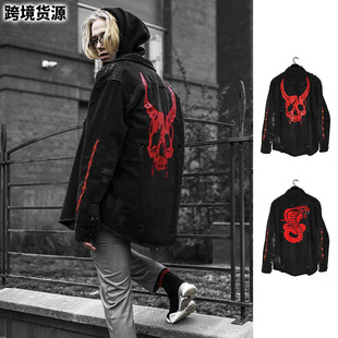 Mens Jeans Coat Man Jacket春秋男外套韩版潮牌夹克骷髅头牛仔衣