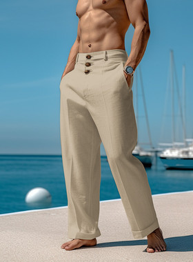 man clothes for men male2025亚麻男士长裤沙滩裤纯色休闲裤子