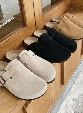 slippers slides flat shoes sandals cork clogs mules夏真皮