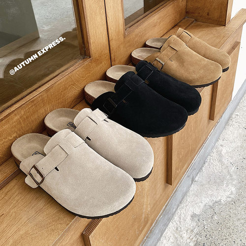 slippers slides flat shoes sandals cork clogs mules夏真皮