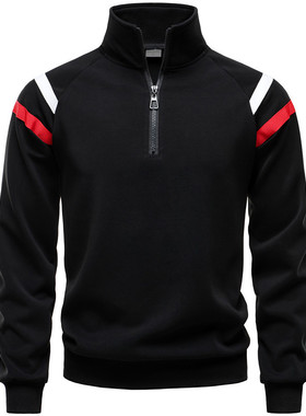 man clothes for men male时尚拉链立领字母条纹卫衣撞色男士休闲