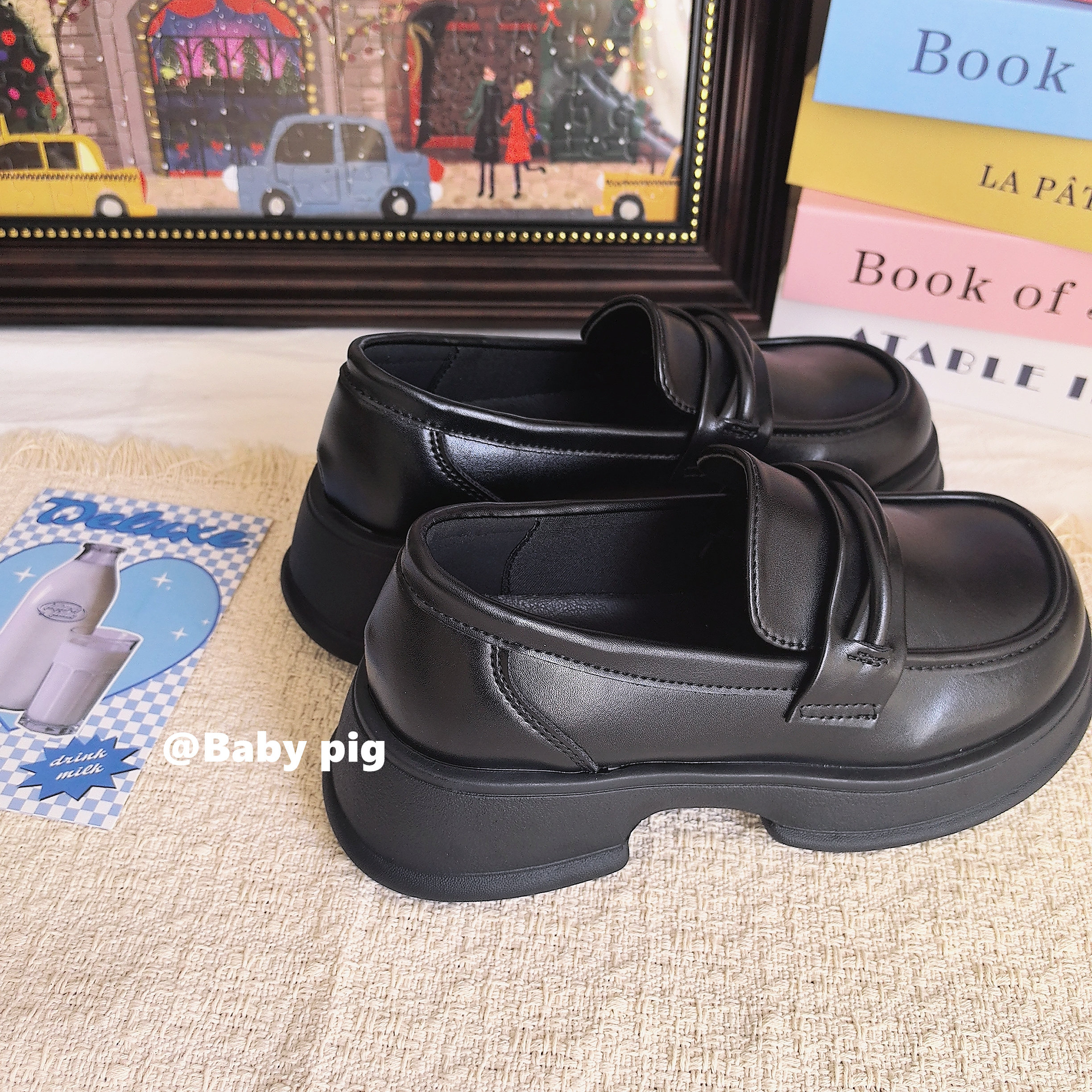 Baby pig 棕色英伦风小皮鞋女一脚蹬乐福鞋厚底圆头配裙子jk单鞋,女鞋,浅口单鞋,淘宝优惠券,粉丝福利购,淘宝优惠卷