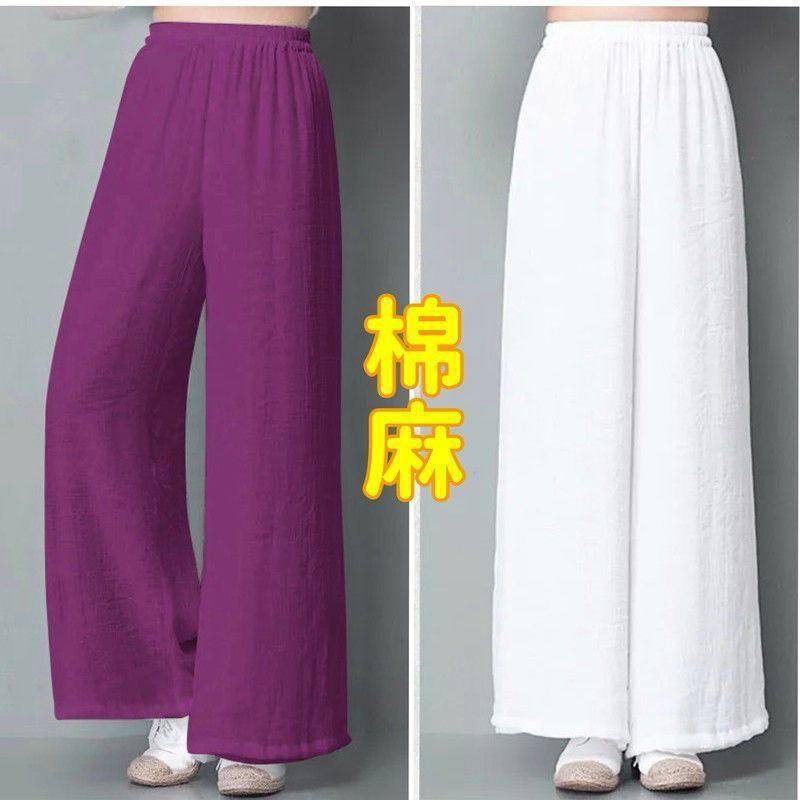 棉麻阔腿裤夏季民族风女裤高腰宽松百搭裤汉服休闲裤子复古长裤女