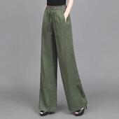 宽松显瘦直筒休闲长裤 阔腿裤 女春夏高腰大码 松紧腰垂感棉麻阔腿裤