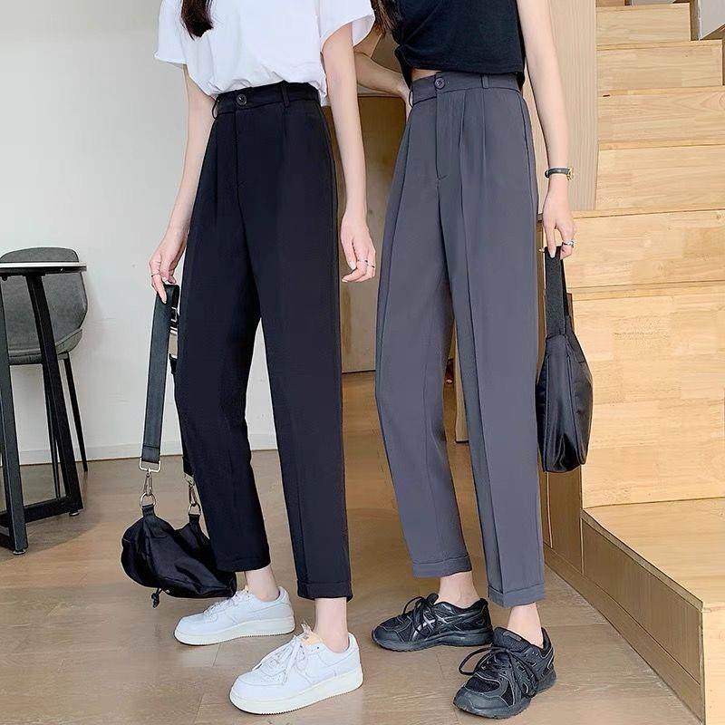 西装裤女夏季垂感直筒九分烟管裤