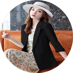 薄款亚麻小西装外套女2023夏季新款小个子休闲七分袖棉麻西服上衣