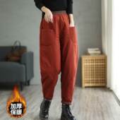 捡漏 高腰撞色加厚休闲外穿保暖棉裤 日系原单夹棉哈伦裤 女秋冬季