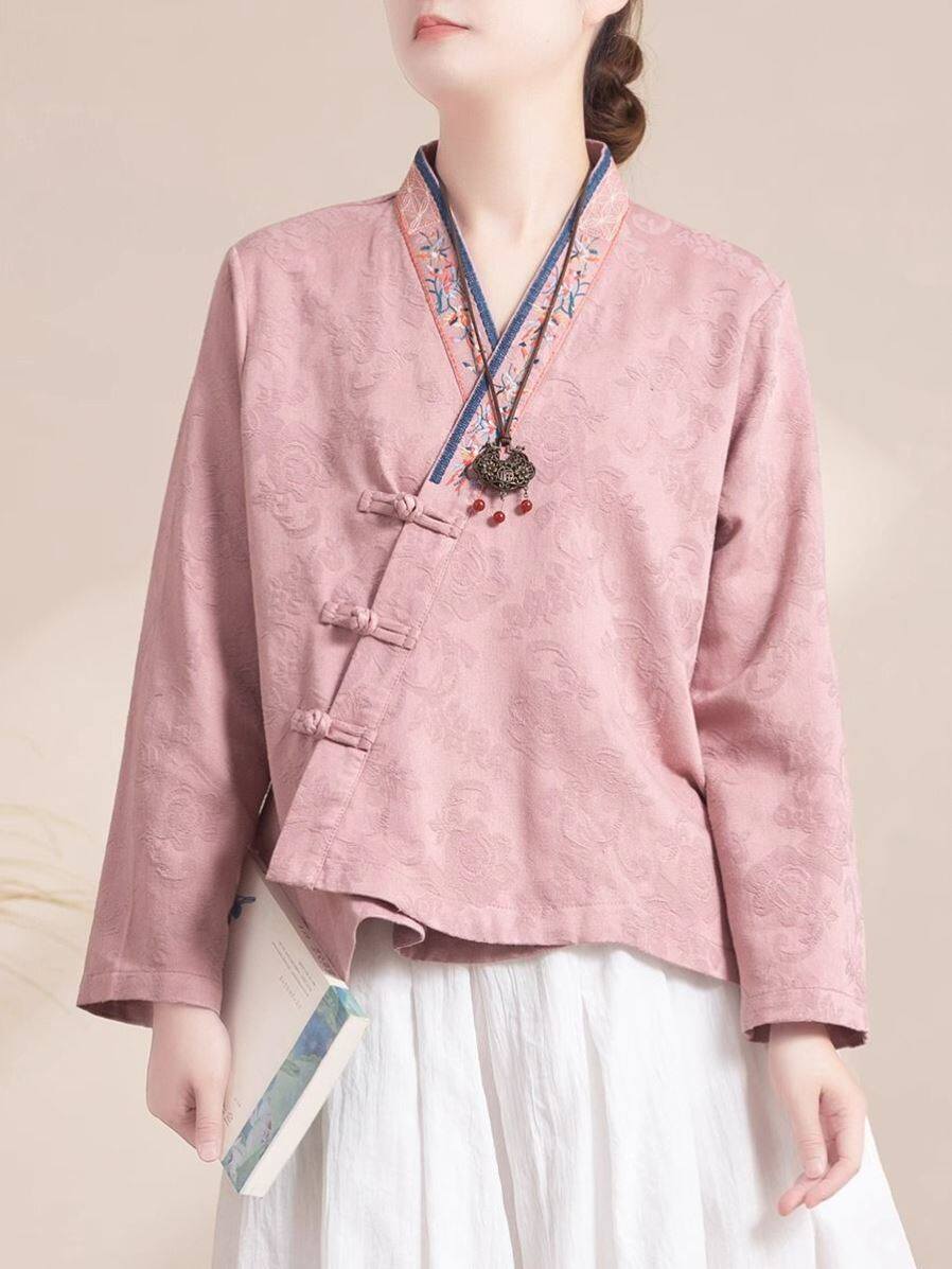 民族风复古门襟刺绣盘扣棉麻长袖开衫汉服女休闲宽松文艺春秋上衣