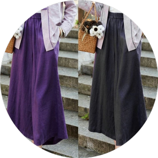 森系民族风棉麻九分裤2023夏季新款宽松遮肉通勤文艺阔腿休闲裤子