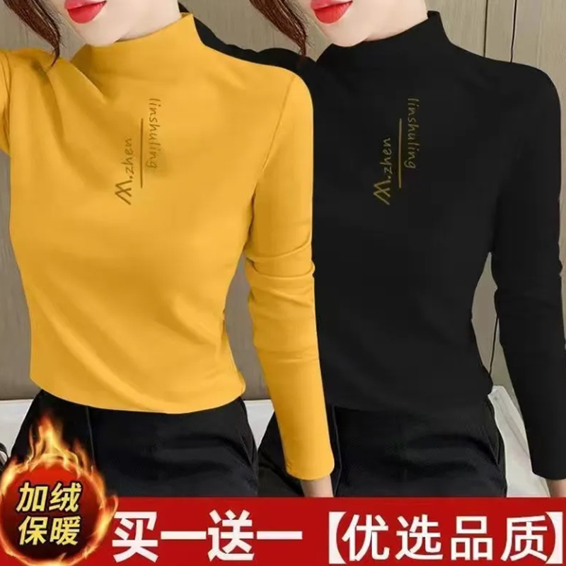 加厚德绒半高领秋冬保暖打底衫女