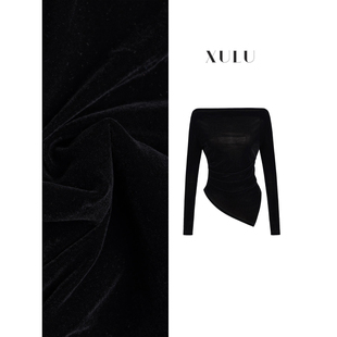不规则上衣 性感一字肩长袖 XULU原创通勤黑色百搭丝绒打底衫 法式